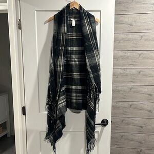 Black and White Plaid Fringe Vest